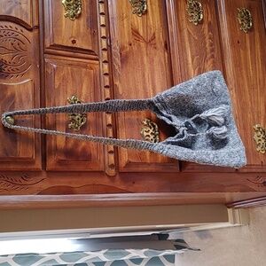 Hand Knit Gray Heather Crossbody/Shoulder Bag with Tassels